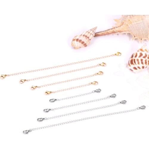 ASON 8pcs Sets Tone Extended Extension Tail Chain Lobster Clasps Connector DIY Jewelry Stainless Steel Gold Chains Accessories