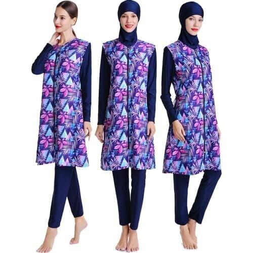 Muslim Swim Wear Burkinis Bathing Suit Beach Swimsuit Full Coverage Muslim Swimwear Islamic Women Modest Hijab zipper