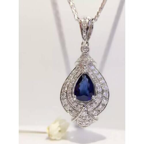 0.68ct+0.42ct 18K White Gold Natural Sapphire and Pendant Necklace Diamond inlaid 2017 Factory Direct Arrival Fine Jewelry