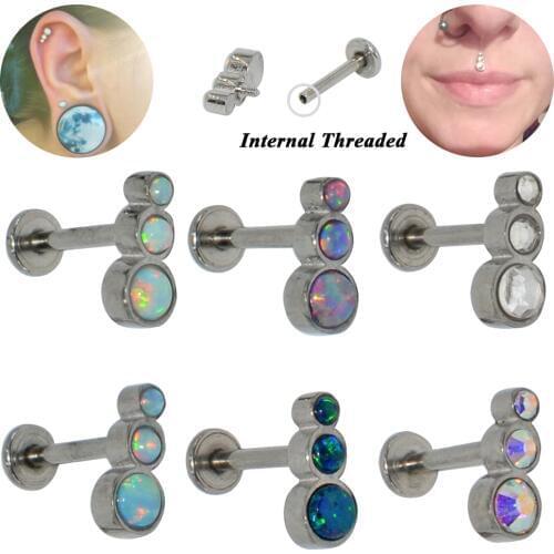 1PC G23 Titanium&Steel Opal Trio Star CZ Gem Internally Threaded Labret Ear Cartilage Tragus Helix Piercing Screw Fit Top 16g