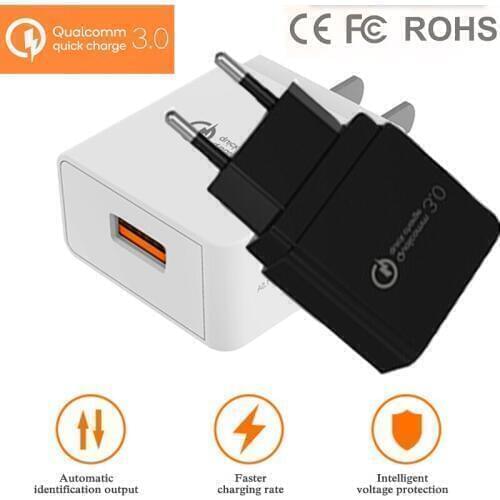 100PCS 18W Quick Charge 3.0 Fast Mobile Phone Charger EU Plug Wall USB Charger Adapter for iPhone Samsung Xiaomi Huawei