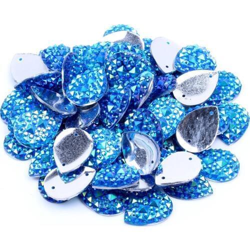13x18mm 100pcs/lot Sew Tear Drop Flatback Resin Rhinestones With 2 Holes Crocodile Skin Texture Beads DIY Scrapbooking Crafts