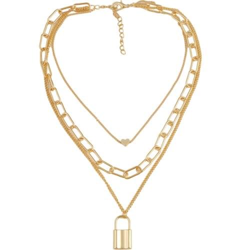 2020 Popular Retro Temperament Cool Geometric Pendant Necklace Simple Lock Heart-Shaped All-match Alloy Necklace for Female