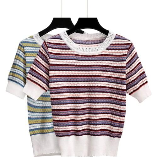 2021 Short design thin womens cutout sunscreen air conditioning shirt sweater knitted outerwear small cape Stripe pullover