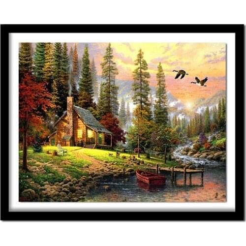 3D DIY Diamond Painting Cross Stitch Forest Landscape Crystal Needlework Diamond Embroidery Scenic Full Diamond Decorative BJ559