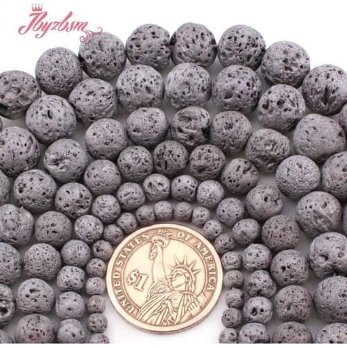 6,8,10mm Round Gray Sponge Volcanic Lava Rock Stone Beads for DIY Accessorie Women Men Necklace Bracelet Jewelry Making 15"
