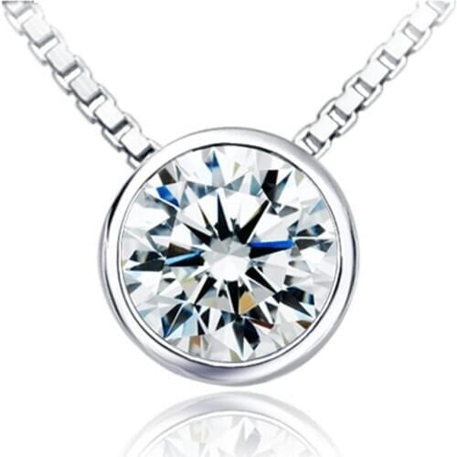 Shinning 2Ct 8mm G-H Moissanite Diamond Pendant TEST POSITIVE Solid 925 Sterling Silver Promise Proposal Necklace