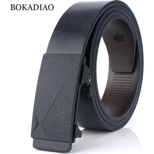 BOKADIAO Mans Genuine leather belt fashion Automatic Buckle Belt Luxury Cowskin Waistband Jeans Belts for Men Black strap male