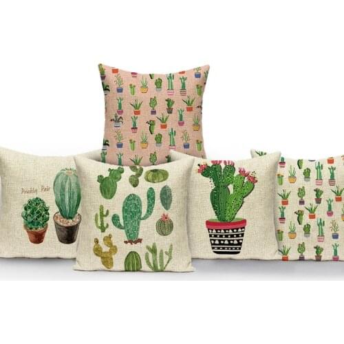 Cactus Pattern Cover for Pillows Plant Print Decorative Pillowcases Cartoon Style Freezy Pillow Sofa Cushion Pillow In The Car