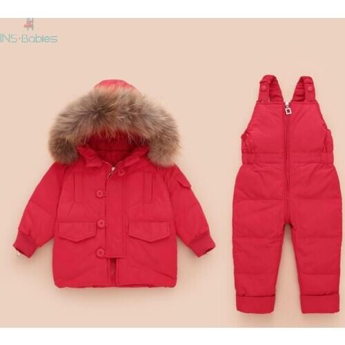 Baby Down Jacket Sets for girls Winter hooded Snowsuits Down Jackets for girls outwear Kids clothes Winter Childrens Snowsuits
