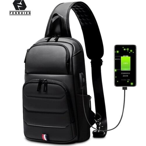 Fenruien Fashion Classic Men Crossbody Bag Multifunction USB Shoulder Bag For Male Outdoor Sport Chest Bag Waterproof Mens bag