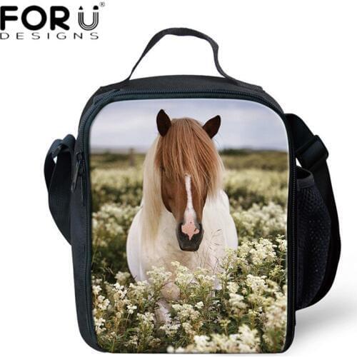 FORUDESIGNS Lunch Bag for Kids 3D Horse Animal Print Insulated Lunch Box Purse Functional Women Cooler Food Bags Bolsa Termiaca