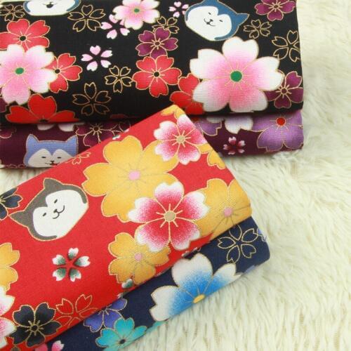 Half yard import cotton linen retro fabric soft breeze gilt cartoon dog head print handmade DIY patchwork bag telas A745