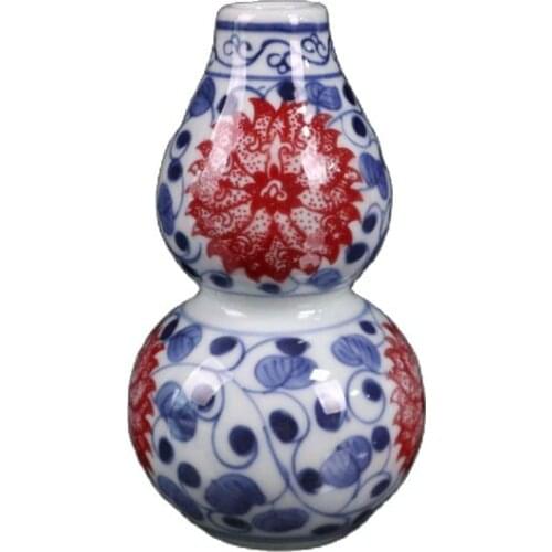 Chinese porcelain blue and white underglaze red tangled lotus vase 2