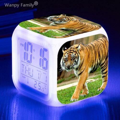 King Of Forest Tiger Digital Alarm Clock For Childrens room Bedside Desktop Multifunction Color Changing Alarm Clocks