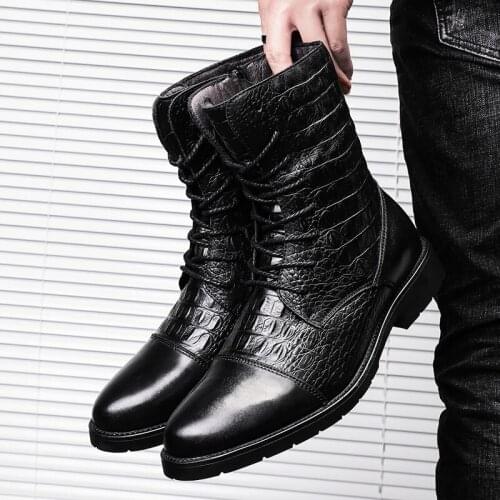 Mens Leather Boots First Layer Cowhide Fabric Non-Slip Wear-Resistant Rubber Sole British Style Martin Boots Casual Shoes