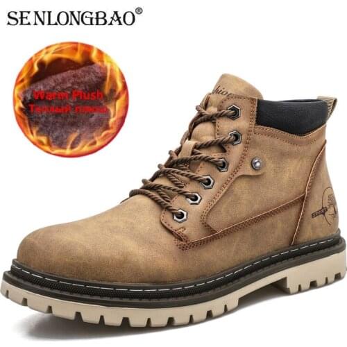 Men Snow Boots High Quality Leather Ankle Boots Warm Fur Motorcycle Boots Fashion Winter Men Boots Outdoor Mens Work Boots