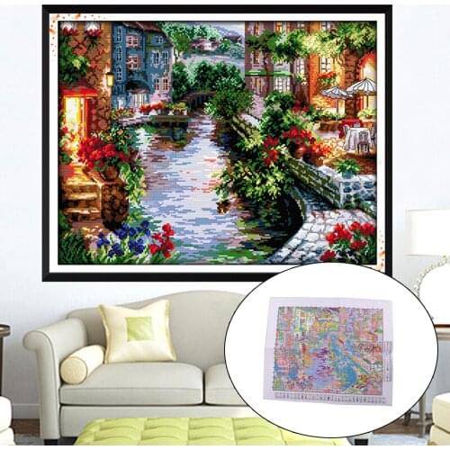 DIY Stamped Cross Stitch Kit Cotton The Lakeside House Printed Pattern Embroidery Gift 14CT 48x40cm