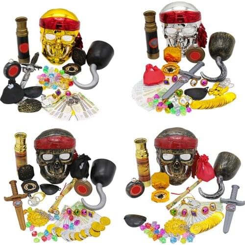 Pirate Pretend Toys Set Safe Durable Pirate Treasure Compass Telescope Treasure Box Theme Party Decoration Toys For Kids Gift