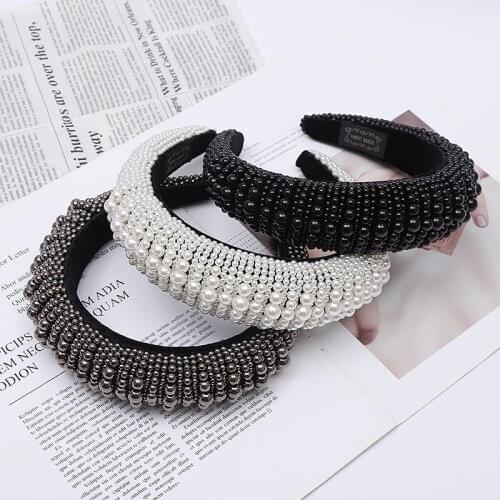 Baroque Women Hair Accessories Pearls Beads Headbands High Quality Full Pearl Padded Hair Hoop Bridal Tiara Wedding Headbands