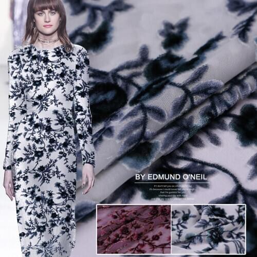 1 metre Willow Burnt-out Flower Real Autumn Mulberry Silk Dress Fabric Hollow-out Velvet