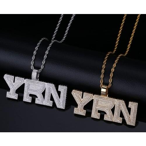 AITIEI Iced Out Bling YRN Letters Pendant Necklace With Rope Chain Men Gold Silver Color Necklace Hip Hop Fashion Jewelry