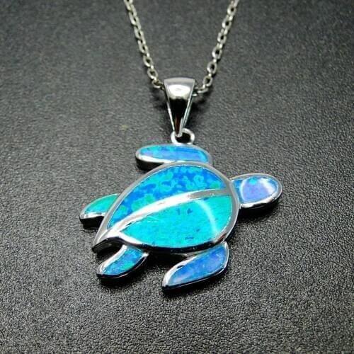 925 Sterling Silver Opal Jewelry Sea Turtle Opal Pendant Necklace For Aniversary Engagement Birthday Party Gift