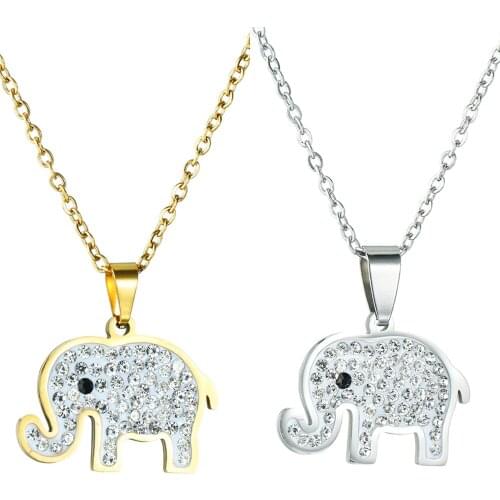 Charm Crystal Elephant Necklace Copper Pendant Gold Color Long Chain Necklace For Women Party Birthday Jewelry Gift Wholesale