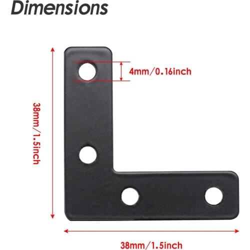 Durable 100 Pcs Black Angle Plate Corner Brace Flat L Shape Repair Bracket 38 x 38mm