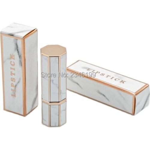 Empty Lipstick Tube 12.1mm Eight Sides Marbling Lip Balm Tube Empty White Marbling Lipstick Packaging Cosmetic Container 30pcs