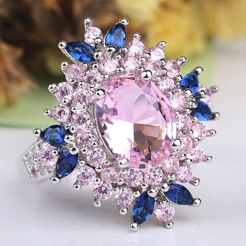 Luxury Colorful Austrian Crystal Zircon Diamonds Gemstones Flower Rings for Women White Gold Color Silver 925 Fine Jewelry New
