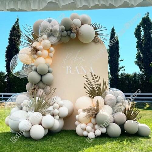 134pcs Double Cream Peach Balloon Arch Kit Transparent Green Balloon Garland Baby Shower Wedding Birthday Party Event Decoration