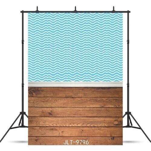 Blue Curtain Wooden Floor Vinyl Photographic Background Customized For Baby Shower New Born Backdrops Photocall Booth Studio