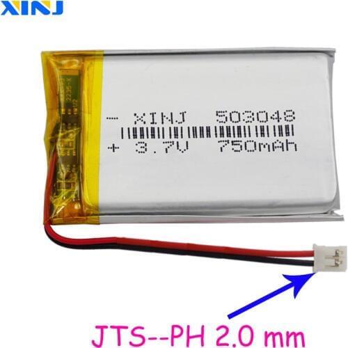 XINJ 3.7V 750mAh Li lithium polymer battery 2pin JST-PH 2.0mm plug 503048 For Sat Nav Car DVR DVC Camera mp4 Driving recorder