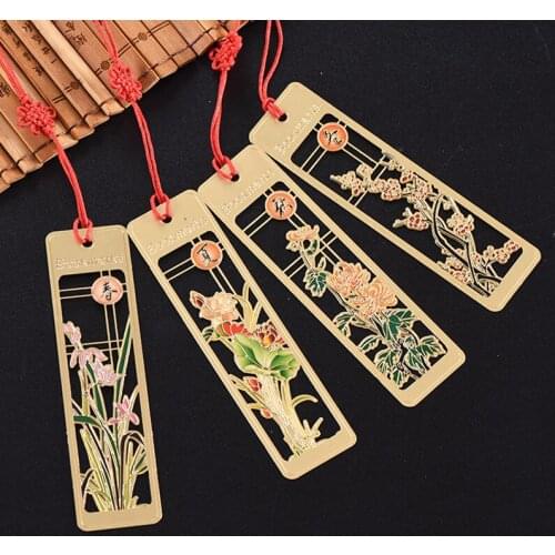 2pc Spring Summer Autumn Winter Bookmark Cute Bamboo Brass Exquisite Book Mark Page Folder Office School Supplies Stationery