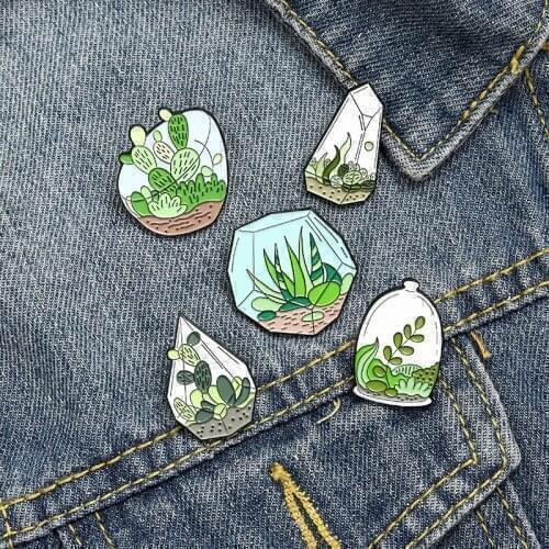 Pins Metal Plant Potted Cactus Aloe Brooch for Coat Enamel Pin Womens Brooches Badges on Backpack Badge Gifts for the New Year