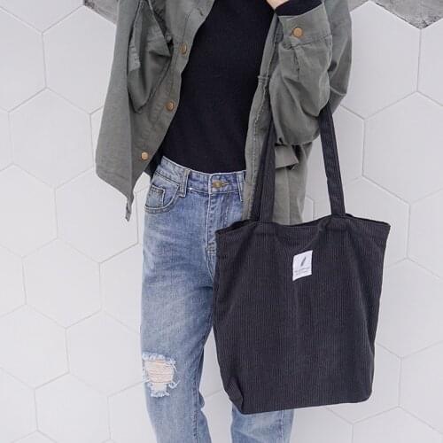 Women Corduroy Canvas Shopping Bag Shoulder Casual Tote Environmental Storage Handbag Crossbody Foldable Shopping Bag