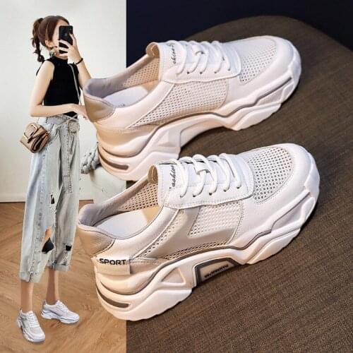 2021 New Womens Vulcanize Shoes Outdoor Breathable Mesh Casual Sneakers Comfortable Lace-up Platform Dad Shoes for Woman