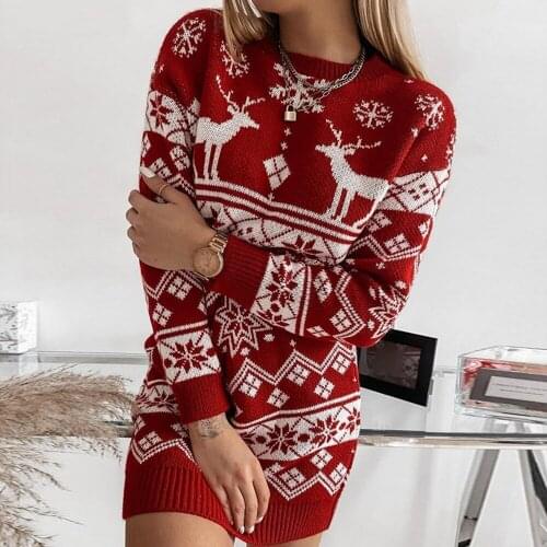 2021 Women Knitted Sweaters Fashion Winter Warm Loose Snowflake Christmas O-Neck Sweater Oversize Female Knitwear for Women