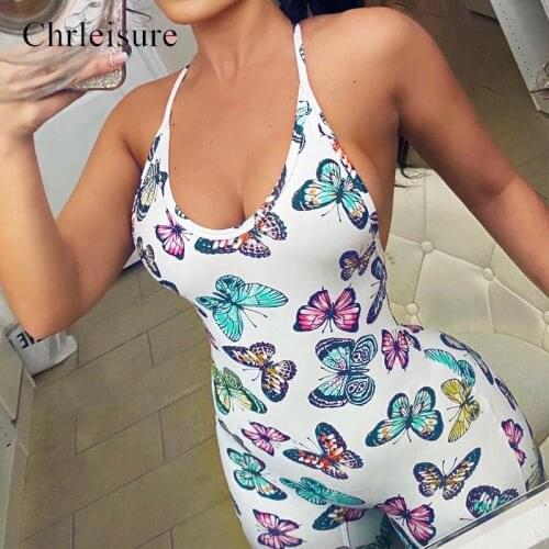 Butterfly Jumpsuit Women Insects Printing Bodysuit Sexy Lace Up Jumpsuits Fashion Summer Backless Women Bodycon Body Femme