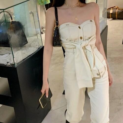 Sexy tube top high waist jumpsuit female 2021 spring new slim casual pants long pants rompers female