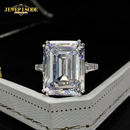 Jewepisode 100% 925 Sterling Silver Emerald Cut 13x17MM Big Simulated Moissanite Diamond Engagement Rings for Women Wholesale
