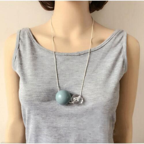 Banny Pink Chunky Big Round Clear Wood Beads Maxi Pendant Necklace For Women Bohemia Matte Snake Sweater Chain Necklace