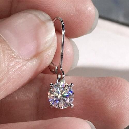 1 pair Temperament Drop Earrings Diamond Four Claws Zircon Drop Earrings For Women Silver Imitate Mossan Ear Clips