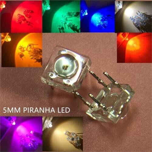 20pcs F5 5mm Piranha LED White RED Orange RGB Pink Bule Green Yellow Amber Clear LED Diode Light Emitting Diodes 4-pins Diodes