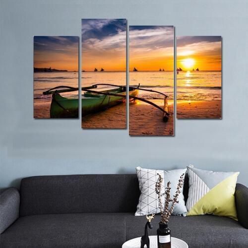 2018 Modern Multi Panels Canvas Art Landscape Wall Art Pictures Boat Beach Print Painting Poster Wall Pictures for Home Decor