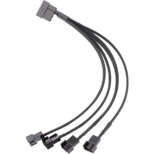 4-Pin Molex Male To 4x 3-Pin/4-Pin PWM Male Sleeved Fan Extension Adapter Cable
