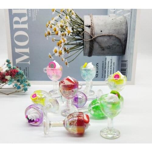 5pcs 23*47mm Acrylic Resin Simulation Wine Glass Ice Cream Fruit Goblet Keychain Pendant DIY Making Accessories Trinket Gift