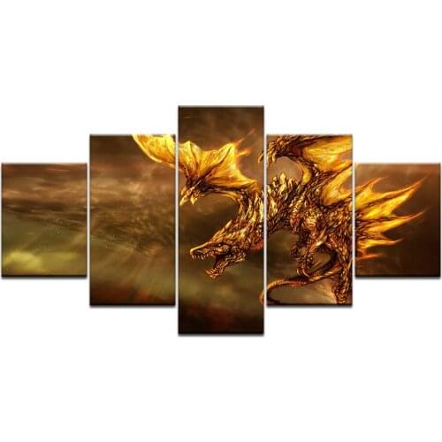Abstract Fire dragon Fantasy Scene Knight Fighting Dragon HD Print Canvas Paintings Wall Art Bedroom Home Decor Picture Posters