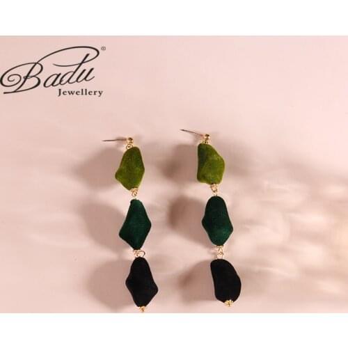 Badu 2021 New Winter Womens Geometry Flocking Drop Earrings Fashion Jewelry Metal Hollow Out Ear Jewelry Party Gift